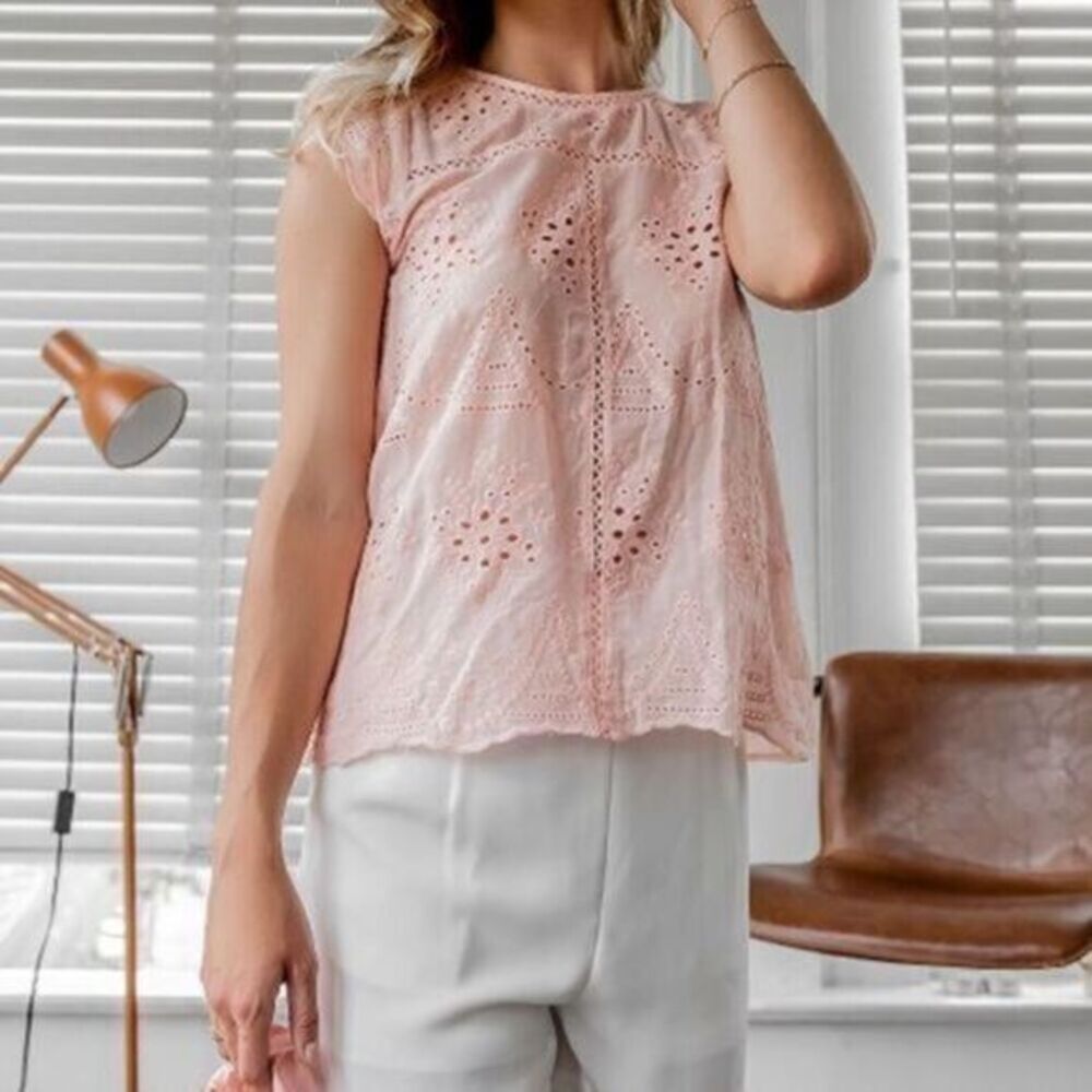 Hope Horizon Eyelet Blouse sz L Pink NEW # E213-G